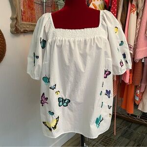 Talbots Butterfly Top Size 1XP Embroidered Smocked Beauty!